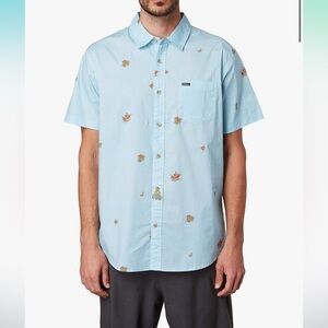 Blue O’Neill large button down casual shirt tropical palm trees parrots